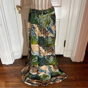 Ruby 'n' Style Green and Blue Patterned Skirt one size boho drawstring S165